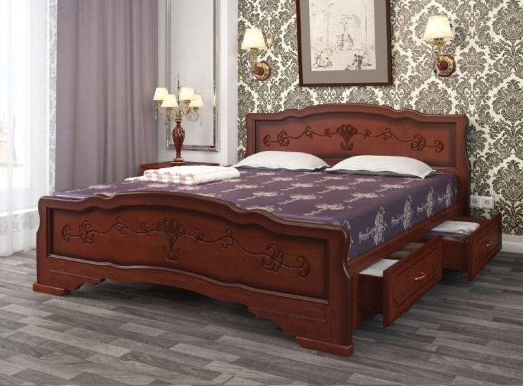 Фото Кровать двуспальная Карина-6 (СМ 180х200) с выдвижными ящиками, без основания с универсальными царга от производителя Браво-мебель в Новороссийске по цене 23 590 ₽